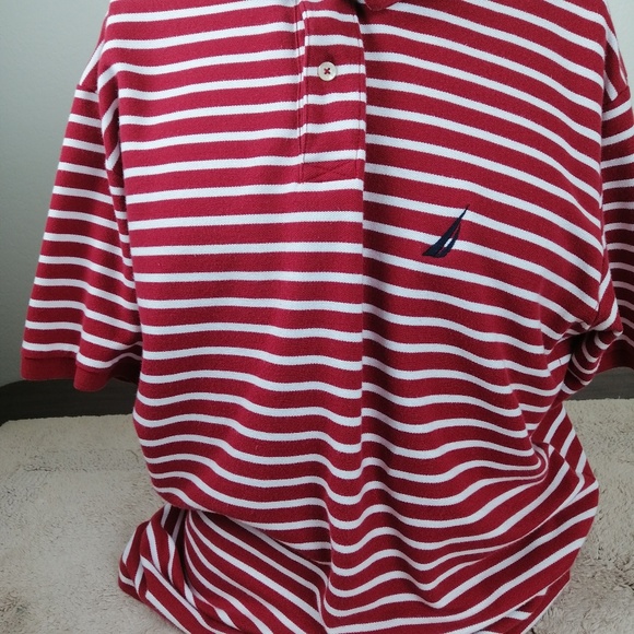 Nautica Red Stripe Polo  Rugby Short Sleeve shirt - Picture 3 of 7